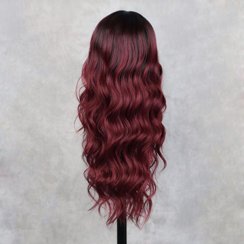 Synthetic Wigs Long Wavy For Black Women Natural Part Division Pink/Red Glueless Cosplay Heat Resistant Daily Wig