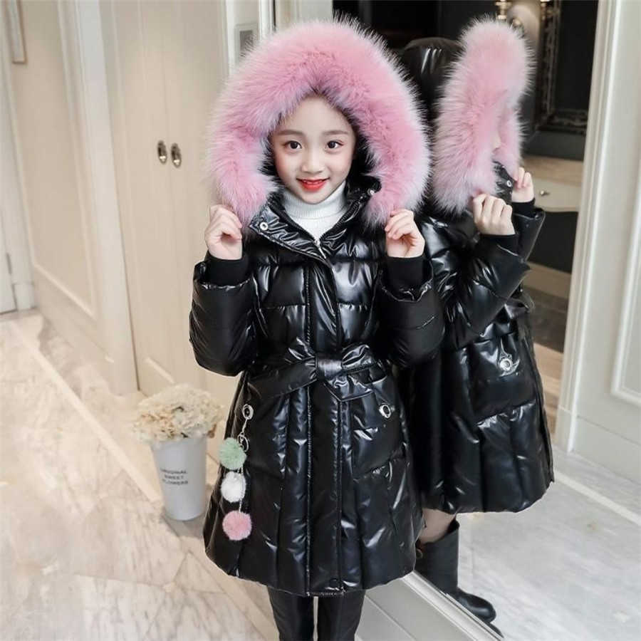 Down Kid Girl Racoon Fur Collar Thick Warm Children Shiny Winter Jackets Kids Down Jackets For Boy Coat Teenage Parka H0909