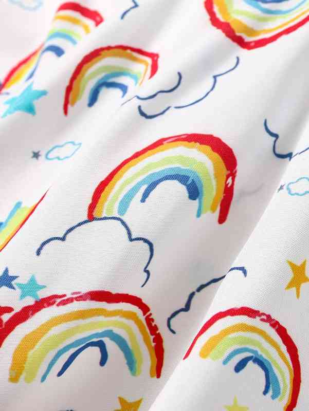 Baby Girl Rainbow Print Combo Bodysuit Dress With Headband SHE