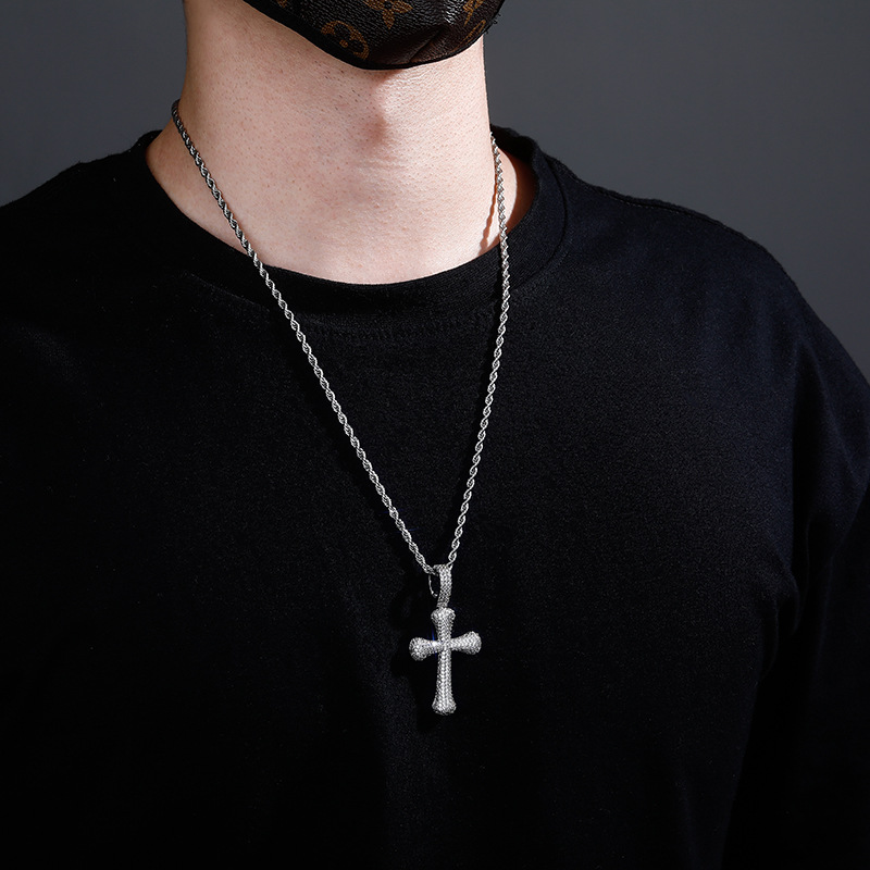 Hip Hop Cross Pendant Necklace Shining Bling Zirconia For Men Women Gift with Twisted Rope Chain