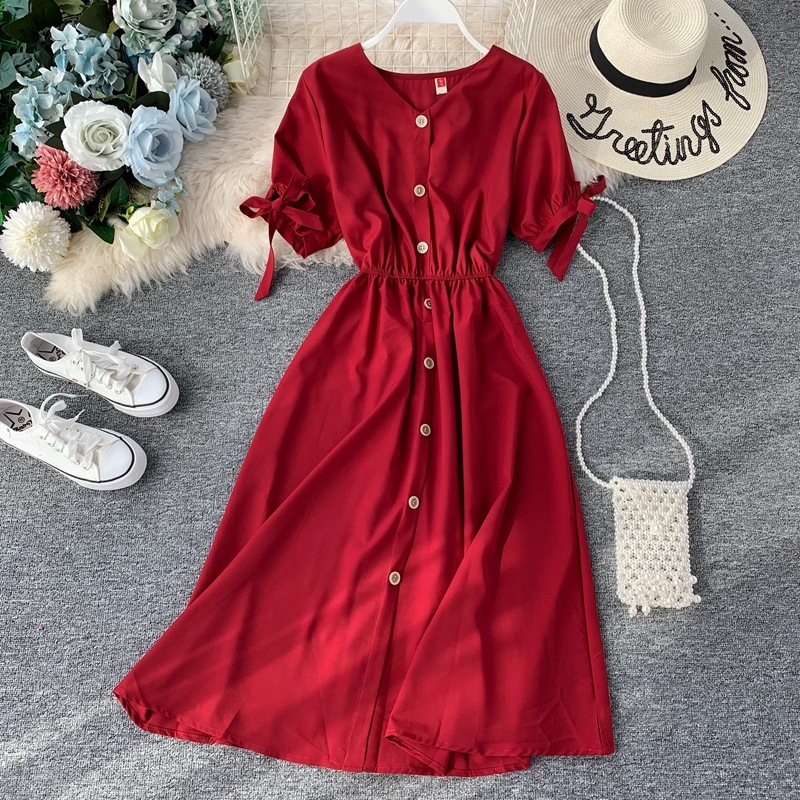 Fashion Young Solid Ladies Spring Summer Button Dress V Neck Short Sleeve High Waist Casual Female 210520, Black
Fashion Young Solid Ladies Spring Summer Button Dress V Neck Short Sleeve High Waist Casual Female 210520, Black
