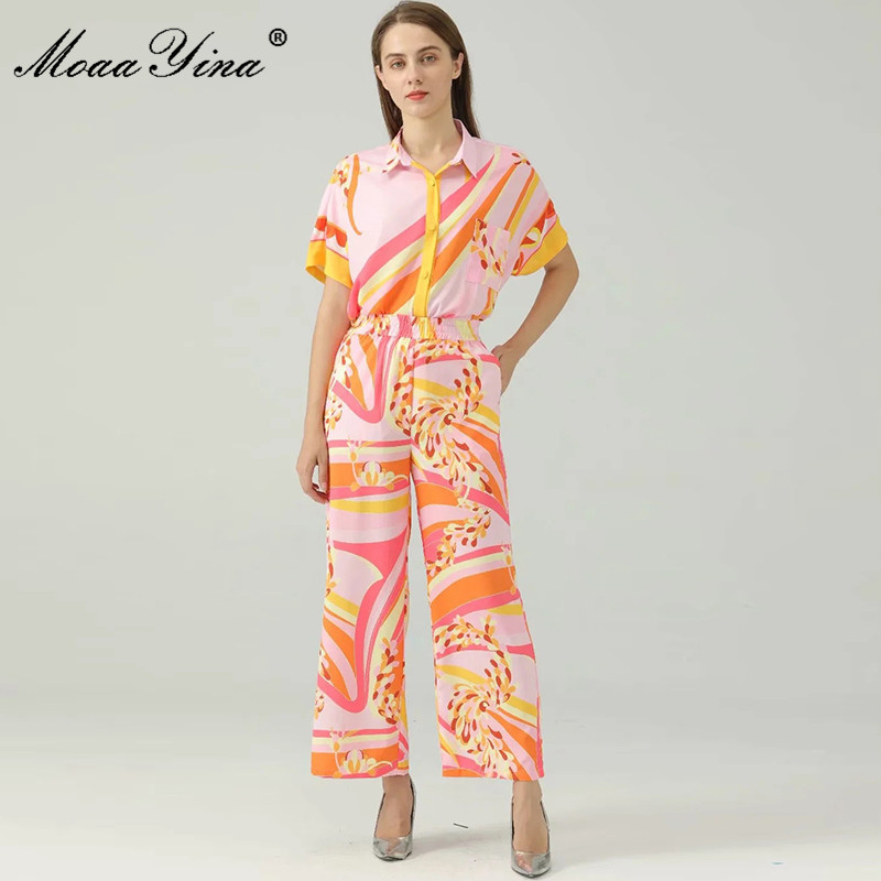 Fashion Designer Summer Printed Pants Sets Women' Loose Short sleeve Long Shirts and Wide Leg Two Pieces Suit 210524, Pink
Fashion Designer Summer Printed Pants Sets Women' Loose Short sleeve Long Shirts and Wide Leg Two Pieces Suit 210524, Pink