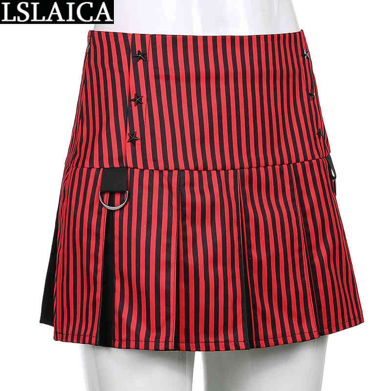 Pleated Skirts Mini Fashion Slim Personalized Sexy Casual Womens Arrival High Street Striped Printing Clothes 210520