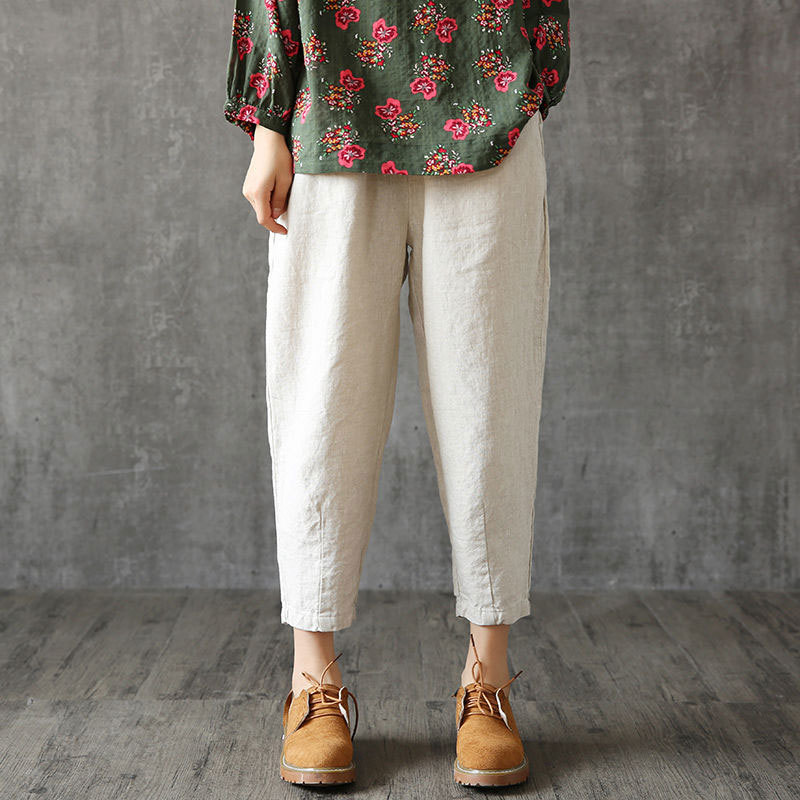 Spring Summer Women Harem Pants Plus Size Elastic Waist Loose Casual Ankle-length Linen Female Turnip D42 210512