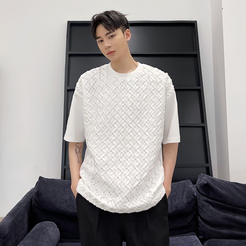 IEFB Men's Summer White T-shirts Fashion Man Tee Short Sleeve Clothes Streetwear Plaited Patchwork Clothing 9Y6833 210524