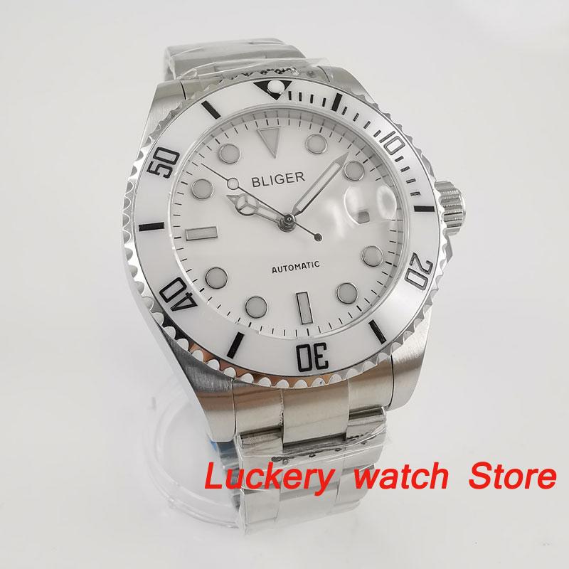 Wristwatches 43mm Men's Luxury Watch White Dial Ceramic Bezel Saphire Glass Luminous;NH35A Automatic Movement Mens Mechanical Watches, Bliger 
Wristwatches 43mm Men's Luxury Watch White Dial Ceramic Bezel Saphire Glass Luminous;NH35A Automatic Movement Mens Mechanical Watches, Bliger