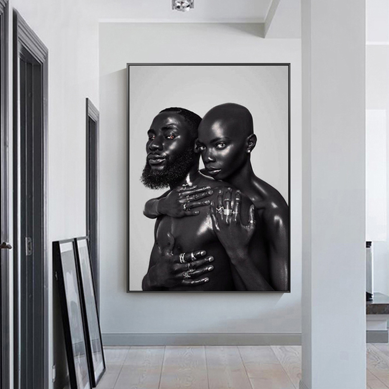 Black Couple Nude Art Poster African Woman and Man Canvas Painting Modern Canvas Wall Art Prints Living Room Decoration Pictures
