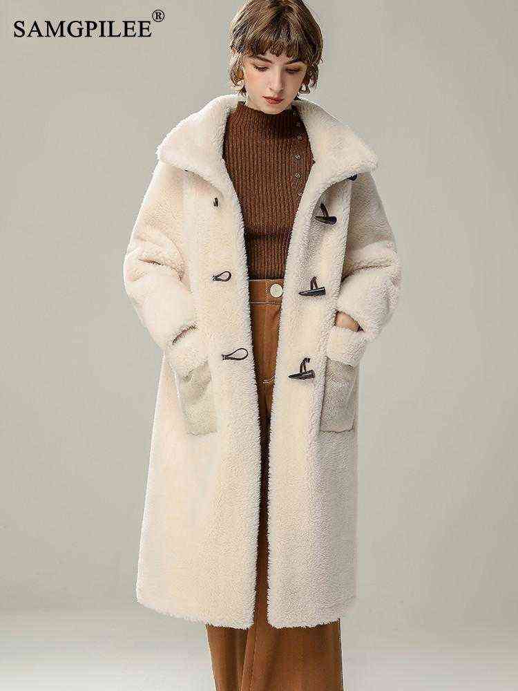 Real Fur Coat High Quality Long Sheep Shearling Women Winter Jackets Wool Casual Coats Korean Style Jaqueta Feminina 211123