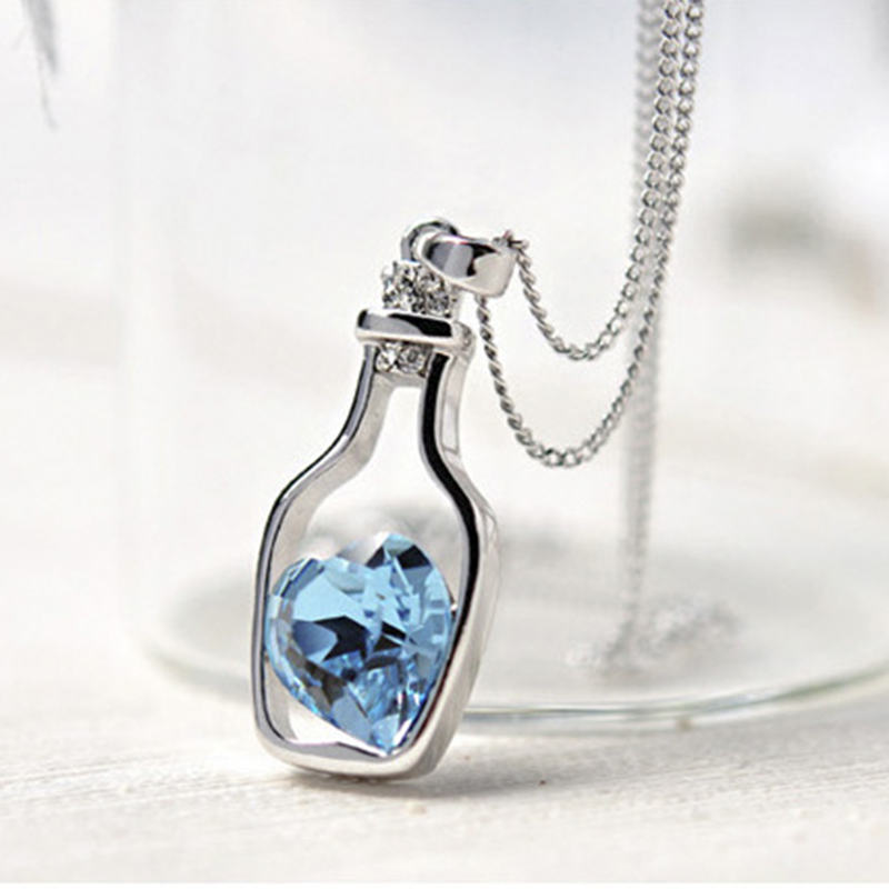 Creative Wishing Bottle Pendant Necklace Diamond Heart Shaped Gemstone Necklaces Party Ladies Fashion Accessories Gift