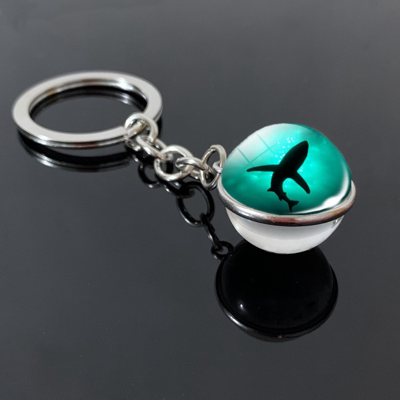 New Turtle Dolphin Shell Glass Ball Keychain Glass Ball Convex Jewelry Marine Souvenir Pendant Gift Keyfob Key Ring