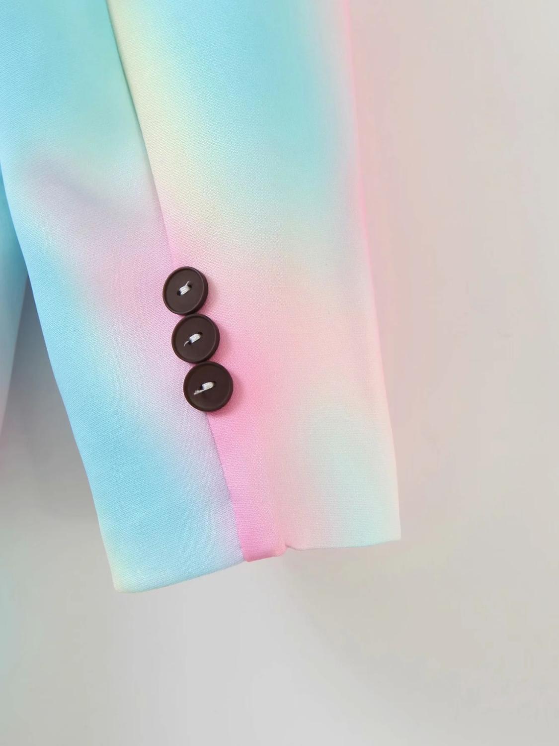 Women Fashion Double Breasted Tie-dye Blazers Coat Vintage Long Sleeve Pockets Female Outerwear Chic Tops 210521