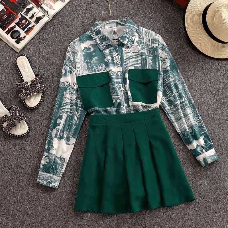 Autumn Women's Fashion Long Sleeves Print Pocket Shirts + Green Skirt 2 pcs Sets Female Outfit A1729 210428, Gray
Autumn Women's Fashion Long Sleeves Print Pocket Shirts + Green Skirt 2 pcs Sets Female Outfit A1729 210428, Gray