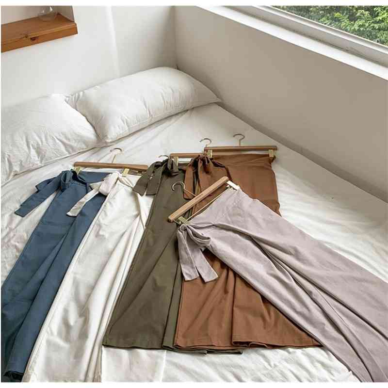 Qooth Korean Chic Pant Solid Drawstring High Waist Ladies Long Trousers Spring Fashion Cotton Female qh2255 210609
