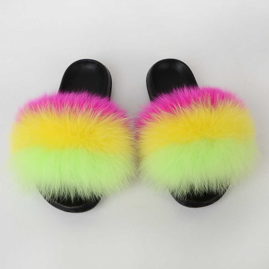 Fox hair slippers Female summer indoor home soft sole wearing fur fur slippers flip-flops Q241202