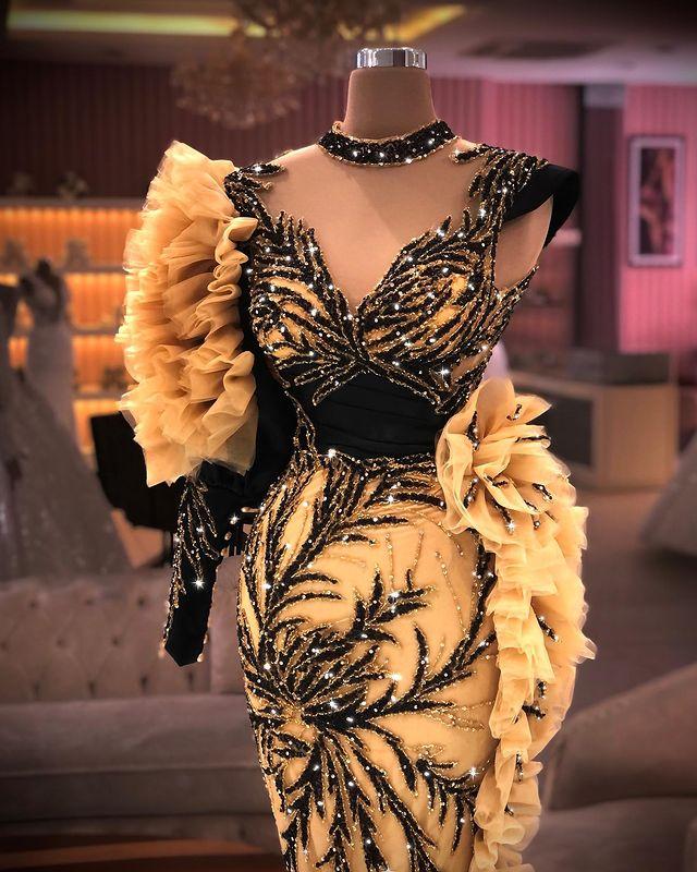 Size Arabic Plus Aso Ebi Pink Luxurious Mermaid Prom Dresses Pearls Long Sleeves Sheer Neck Evening Formal Party Second Reception Gowns Dress