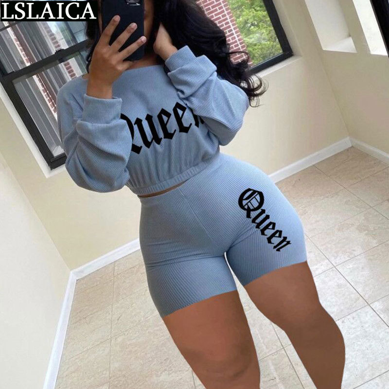 Clothes for Women Skinny Fashion Two Piece Set Top and Pants Elastic Waist Letter Printing Long Sleeve Conjuntos De Mujer 210515