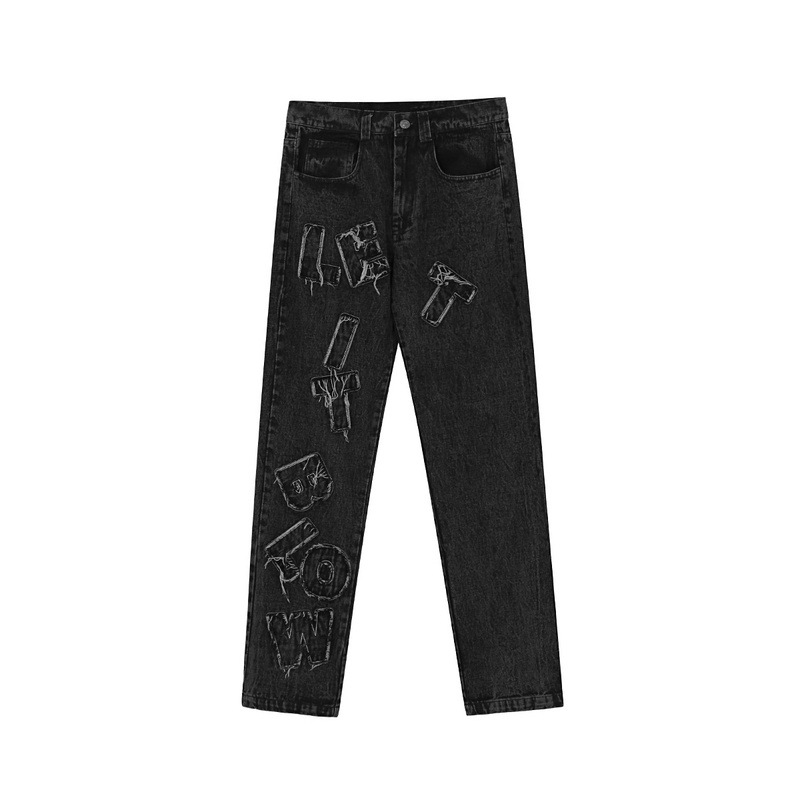 IEFB Spring Men's Denim Trousers High Street Washed Jeans For Men Vintage Letter Patchwork Straight Pants Hip Hop Y5725 210524