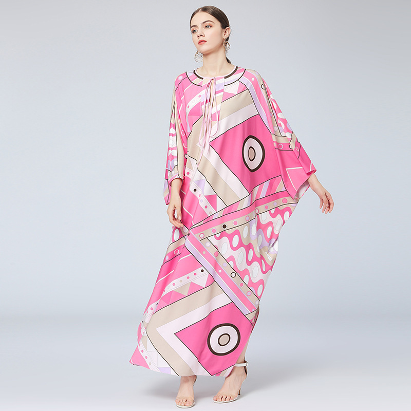 VKBN Autumn Dress Women Up Large Size Loose Batwing Sleeve O-Neck Office Lady Dresses for Women Party Fashion 210507