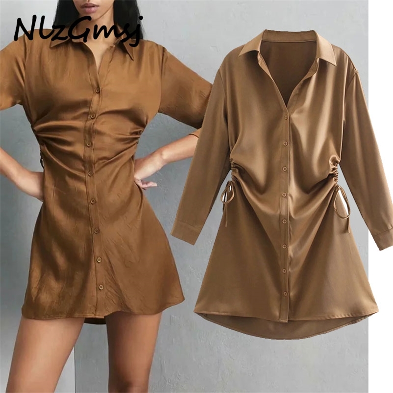 Women Dress Summer Fashion Mini Brown Ruched Woman Long Sleeve Hollow Out Vintage Shirt Robe Casual e 210628, As picture
Women Dress Summer Fashion Mini Brown Ruched Woman Long Sleeve Hollow Out Vintage Shirt Robe Casual e 210628, As picture