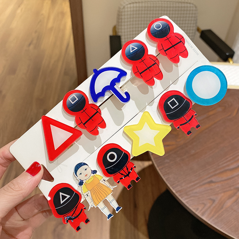 Squid game Accessories Acrylic hairpin film net red headdress cartoon duckbill personalized children's bangs clip, Multi-color
Squid game Accessories Acrylic hairpin film net red headdress cartoon duckbill personalized children's bangs clip, Multi-color