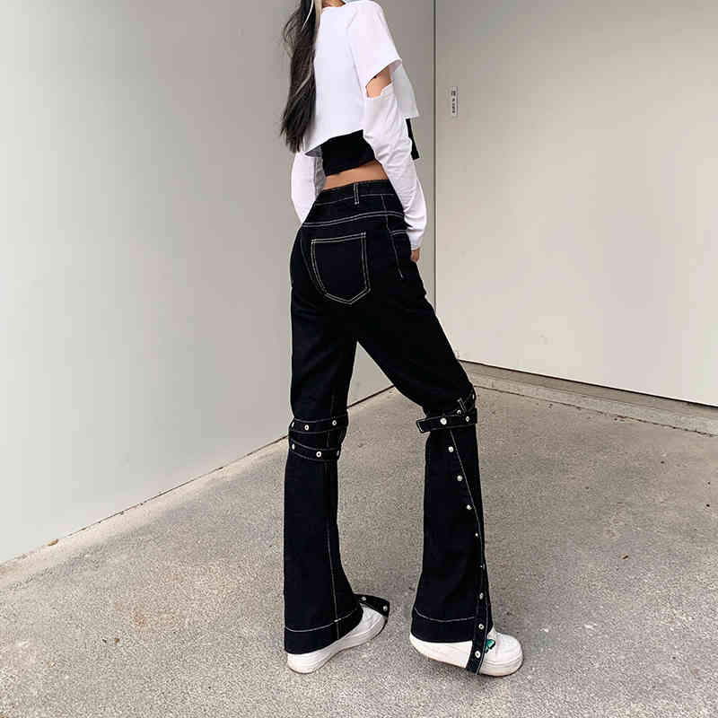 Women's Jeans Hip pop High Waist fashion Vintage Slim Denim Pants with leg belt pants trousers 210524