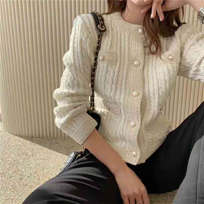 Elegant Women O-neck Knitted Cardigans Single-breasted Slim Twisted Sweater Female Autumn Outwear Tops 210506