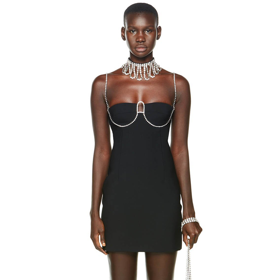Summer Women Bodycon Bandage Dress Sexy Spaghetti Strap Diamonds Mini Club Celebrity Runway Party Vestidos 210423