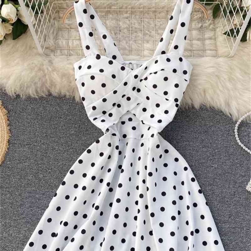 Neploe Woman Dress Fashion Polka Dot V-neck Backless Vestidos Summer Clothes Robe Sweet Sling Mini Dresses for Women 94937 210422