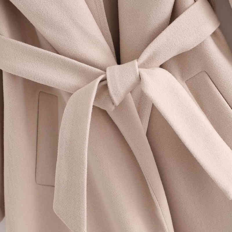 Casual Woman Oversized Sashes Hooded Woolen Coat Fashion Ladies Autumn Loose Camel Outwear Female Elegant Warm Jacket 210515