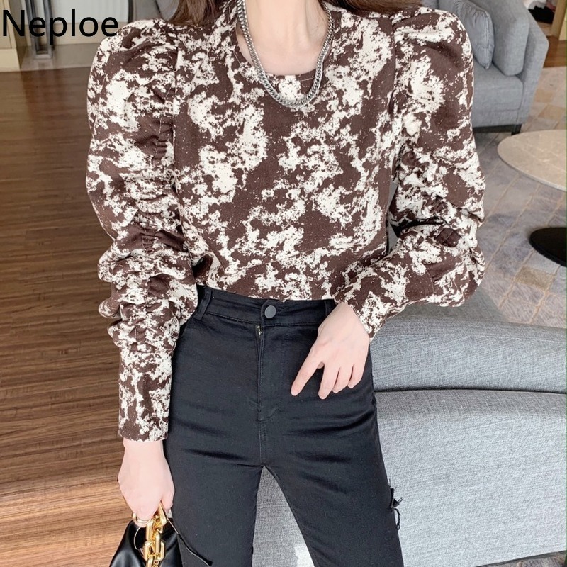 Neploe Blusas Mujer De Moda Korean Corduroy Blouse Women Temperament Loose Vintage Shirt Tops Sweet Puff Sleeve Blouses 210422