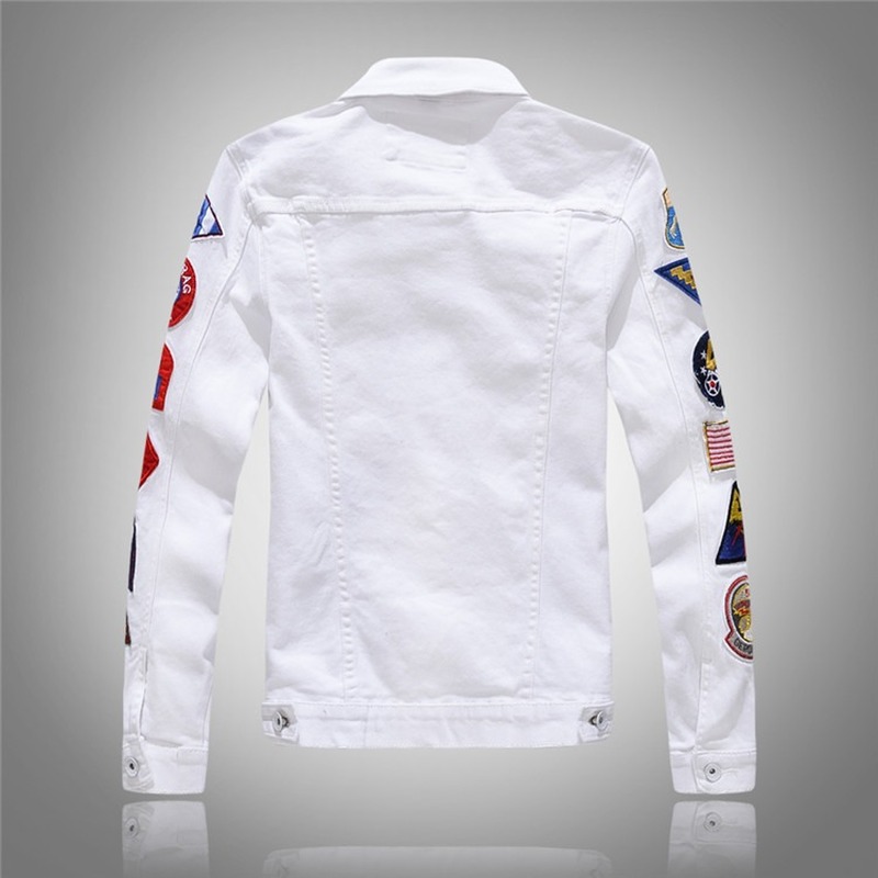 Spring Autumn Fashion Men's patches design slim fit denim jacket White army green patchwork coat Outerwear for man Big