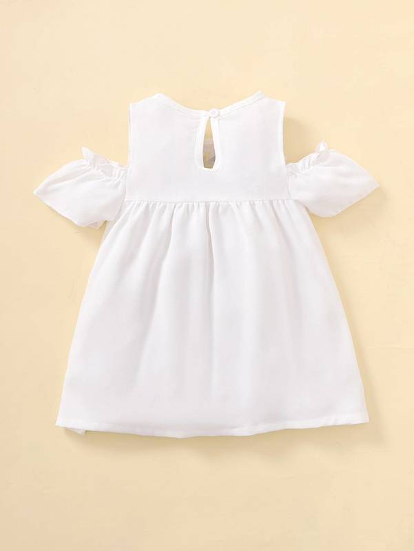 Baby Floral Embroidery Cold Shoulder Puff Sleeve Dress SHE