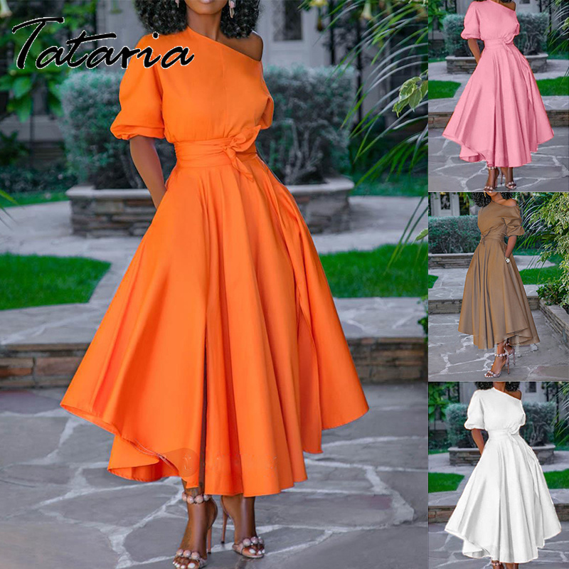 Women Summer Diagonal Collar Dress Solid Strapless Sexy Midi Lady Short Sleeve High Waist Lace Up Elegant es Vestidos 210514, Orange
Women Summer Diagonal Collar Dress Solid Strapless Sexy Midi Lady Short Sleeve High Waist Lace Up Elegant es Vestidos 210514, Orange