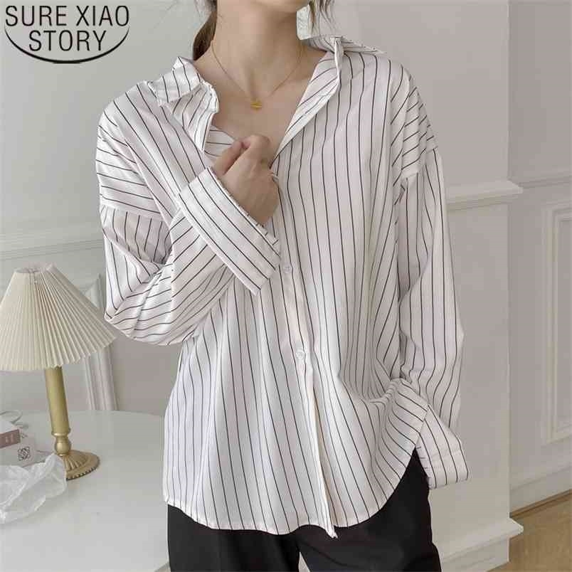 Korean Striped Blouse Women Casual Loose Office Lady Tops Long Sleeve Shirts OL Style Female Fashion Blusas Clothes 11876 210506