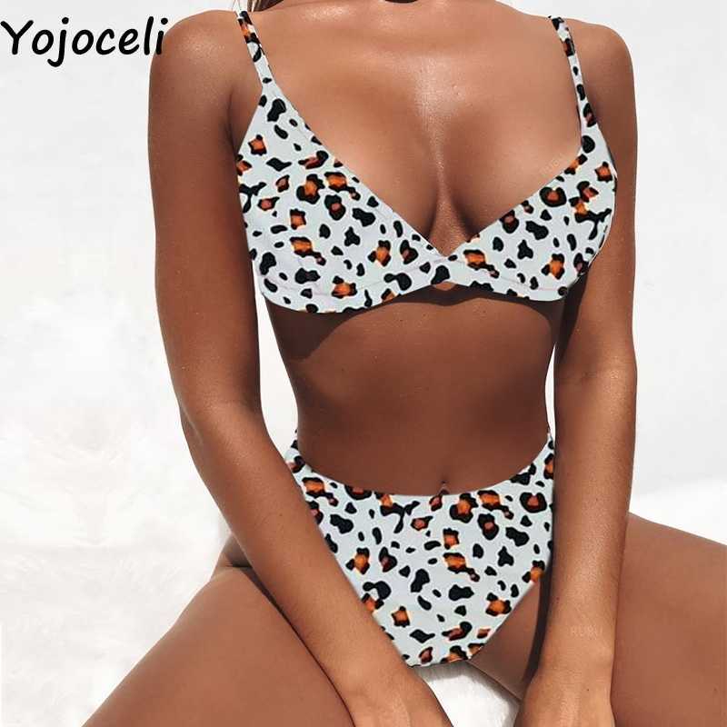 Yojoceli Sexy beach summer swimming suit for women Elegant 2 pieces swimwear bikini leopard swimsuit girls 210609