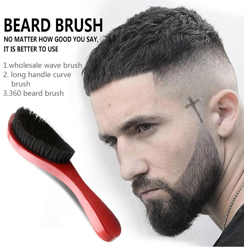 Abeis Natural 360 Wave Long Handle Wood Moustache Hair Brush Black Men Beard Brush Shaving Tools