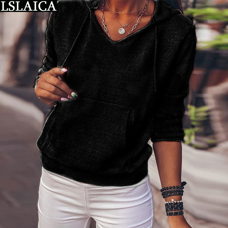 Casual Hoodies Sweatshirt Women Long Sleeve Pocket Drawstring Female Tops Fashion Solid Loose Pullovers Streetwear Woman 210520
