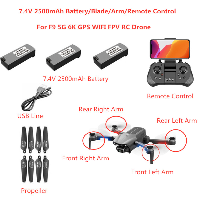 4DRC F9 Battery F9 F-9 6K GPS RC Drone Accessories 7.4V 2500MAH Battery Propeller Arm Motor USB Line F9 GPS Drone Parts Blades
4DRC F9 Battery F9 F-9 6K GPS RC Drone Accessories 7.4V 2500MAH Battery Propeller Arm Motor USB Line F9 GPS Drone Parts Blades