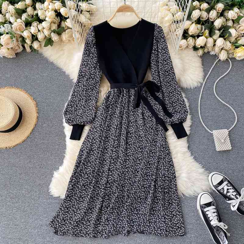Korean Dres Patchwork Knitted Bandage es Vestidos Autumn Winter Vintage Floral Printed Elegant Midi 210602, Black
Korean Dres Patchwork Knitted Bandage es Vestidos Autumn Winter Vintage Floral Printed Elegant Midi 210602, Black