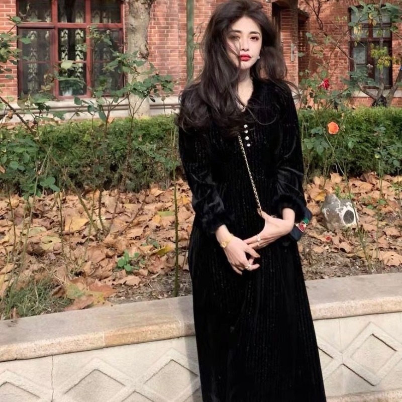 Fur Neck Elegant Vintage Dress Women Long Sleeve French Office Lady Midi Dress Female Spring Fashionone Piece Dress Korean 210521