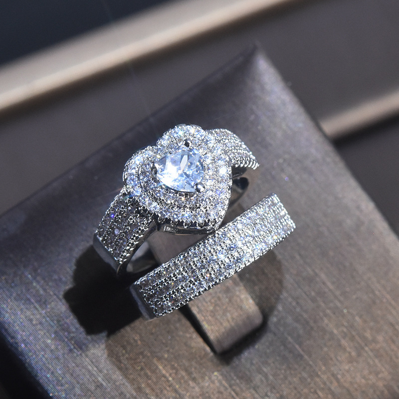 Fashion luxury wedding ring two-piece women's bridal engagement jewelry love ring, Silver
Fashion luxury wedding ring two-piece women's bridal engagement jewelry love ring, Silver