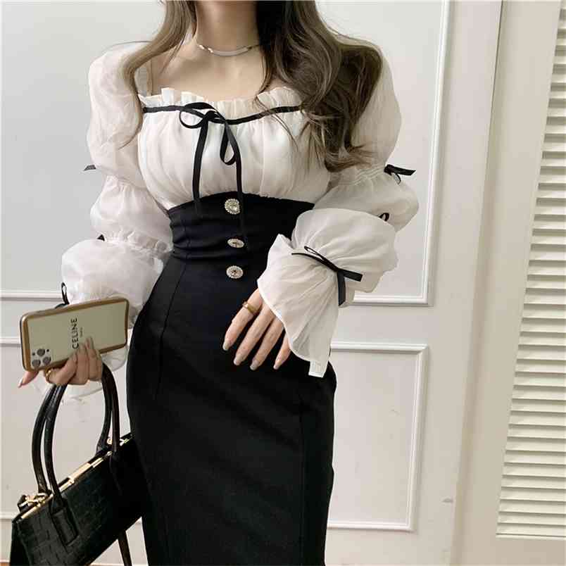 French Style Spring Women's Dress Office Lady Elegant Chiffon Patchwork Bow Square Collar Lantern Sleeve Slim Fashion Dresses 210519, Photo color
French Style Spring Women's Dress Office Lady Elegant Chiffon Patchwork Bow Square Collar Lantern Sleeve Slim Fashion Dresses 210519, Photo color