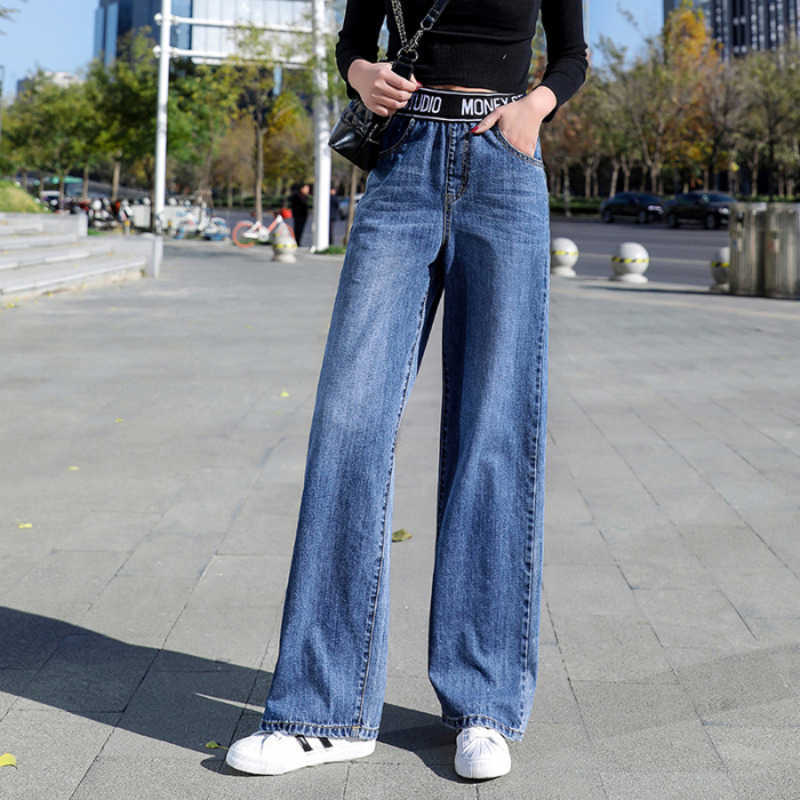 SHENGPALAE Summer Casual Jeans Woman Long Trousers Cowboy Female Loose Streetwear Large Size Elastic Pants ZA4510 210809