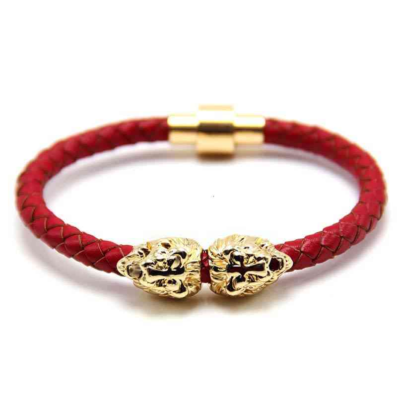 Bangle Charm Bracelets Accessories Punk Fashion Layer Leather Woven Lion Head Men's Bracelet with Magnetic Buckle
