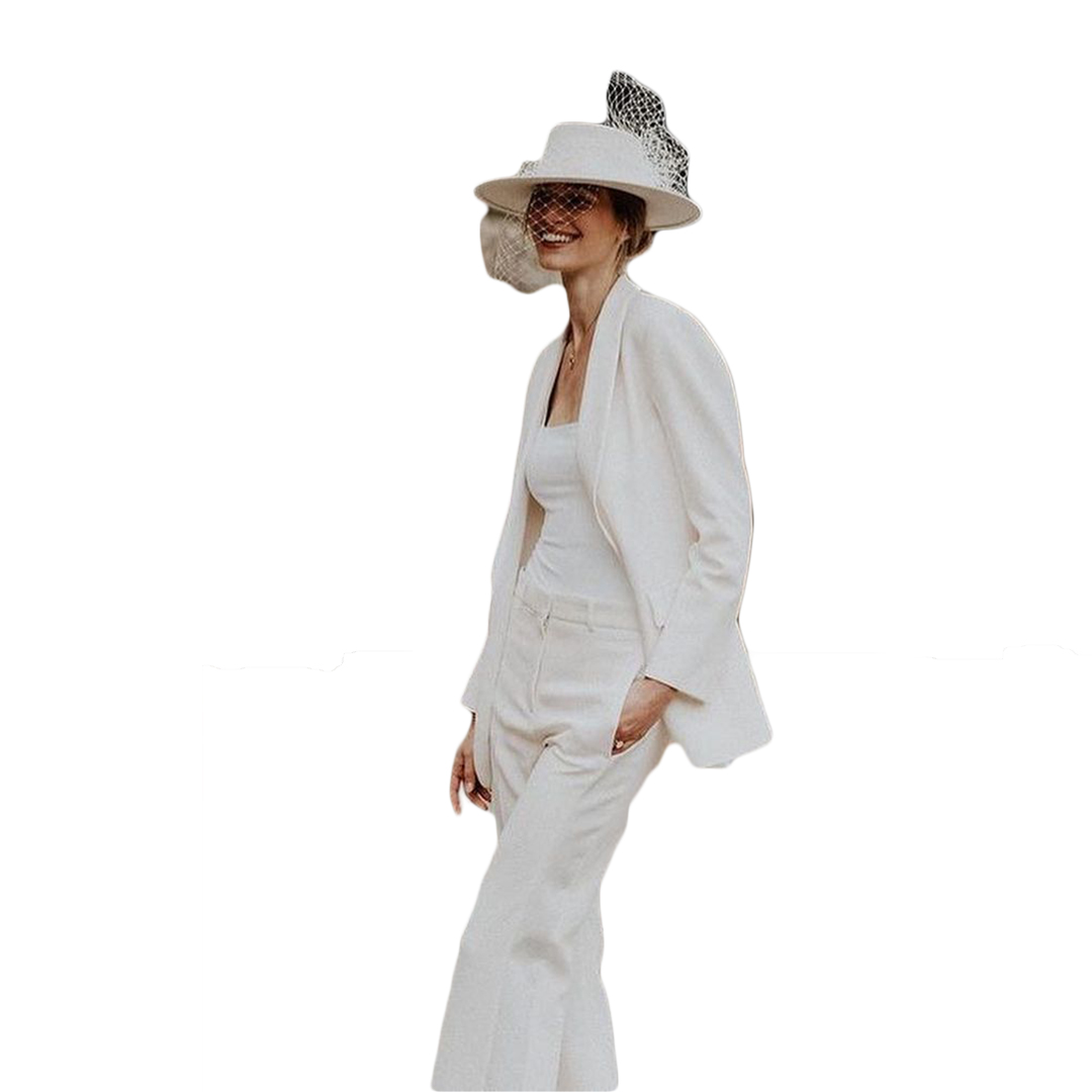 Fashion Bridal Slim Fit Blazer Suits Long Sleeve Bride Wedding Outfits Leisure Evening Party Wear (Jacket+Pants)