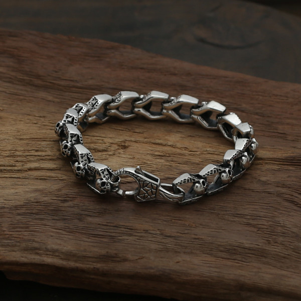 925 sterling silver link chain men's bracelets American European punk handmade designer antique high quality vintage jewelry accessories gifts