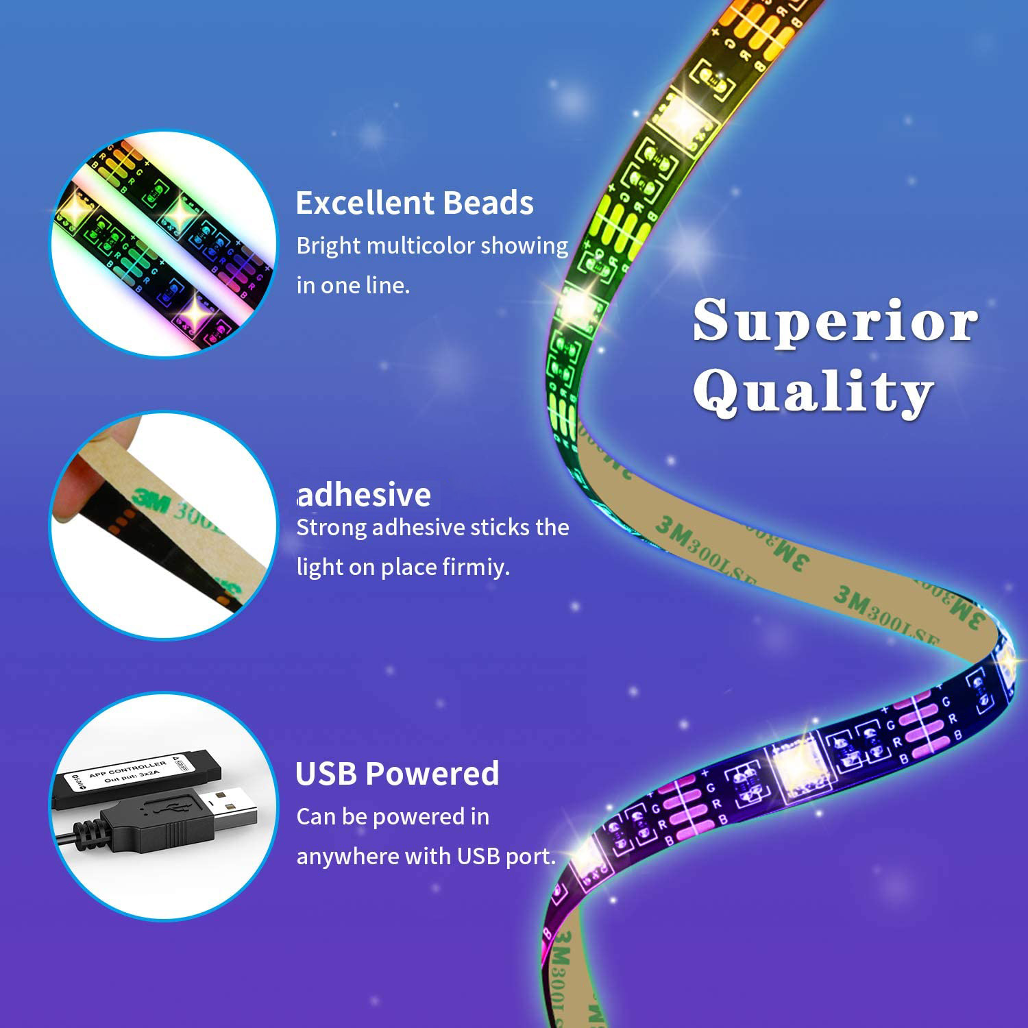 USB LED Strip Light SMD 5050 Colorful DC 5V Flexible RGB Lights Ribbon Bluetooth TV Background Lighting