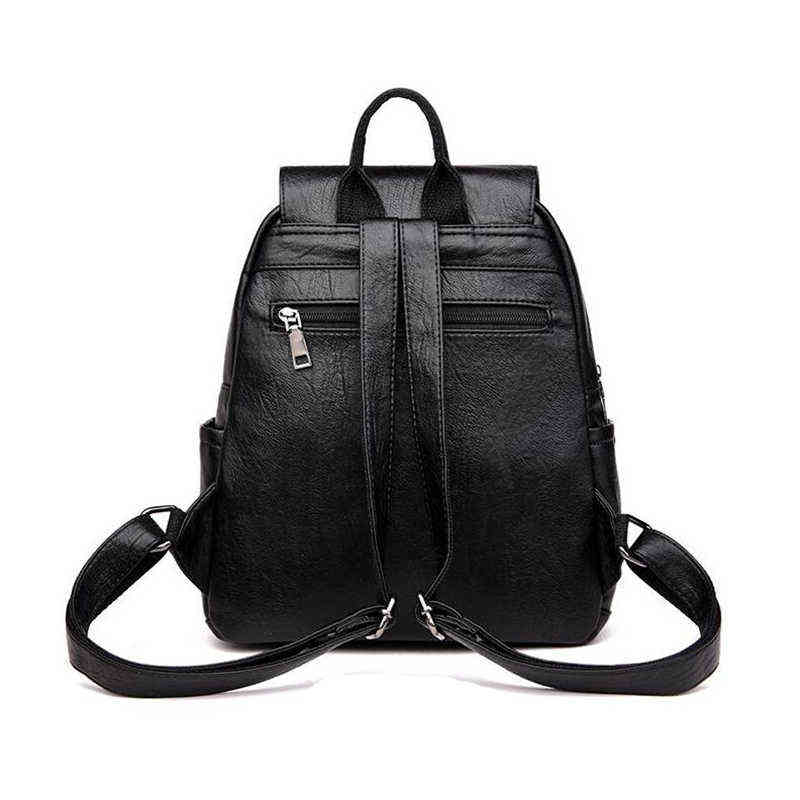 Casual Backpack Female Brand Leather Women's Backpack Large Capacity School Bag For Girls Double Zipper Fashion Shoulder Bags Y1105