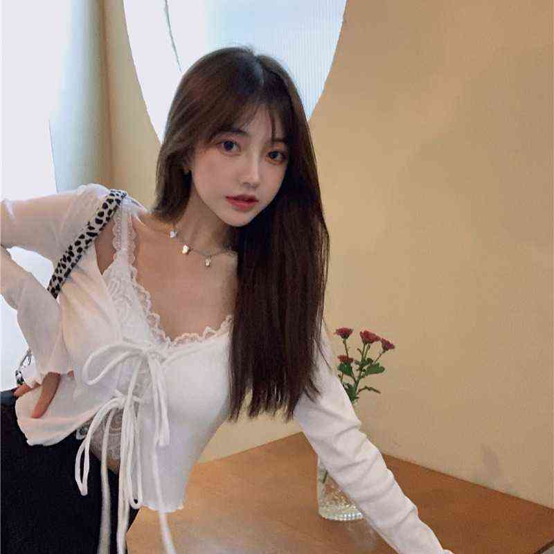 Sunscreen Short Strap V-neck Knitted Top Women's Summer Autumn Viscose Fiber Small Cardigan Thin long-sleeved Cardigan 211117
