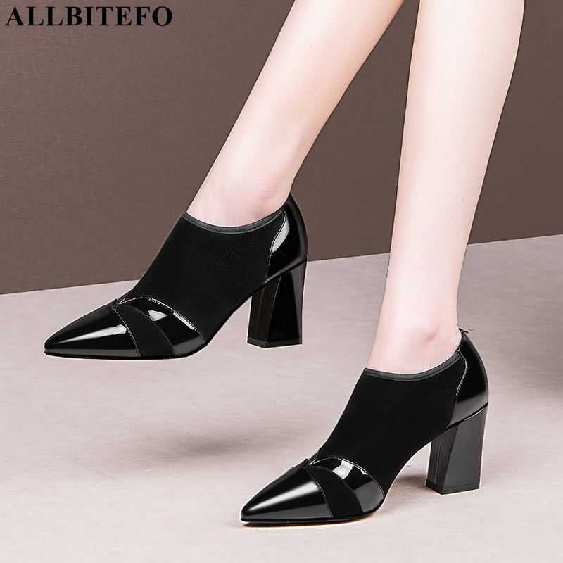 ALLBITEFO size 34-42 flock + genuine leather women heels shoes thick heel comfortable fashion high heels walking basic shoes 210611, As picture
ALLBITEFO size 34-42 flock + genuine leather women heels shoes thick heel comfortable fashion high heels walking basic shoes 210611, As picture